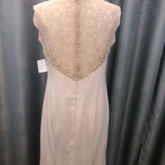 New Dessy Cameo Blush Lace Back Dress, Bridesmaid Formal Champagne Wedding - Picture 9 of 11